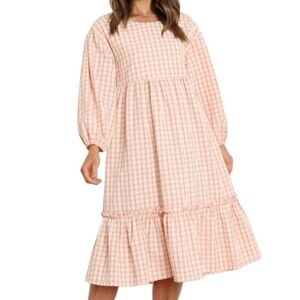 NWOT Petal + Pup Textured Gingham Lace-Up Loop Back Midi Dress Sz 8